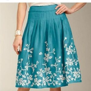 Talbots‎ Pleated Embroidered Linen Midi  Skirt